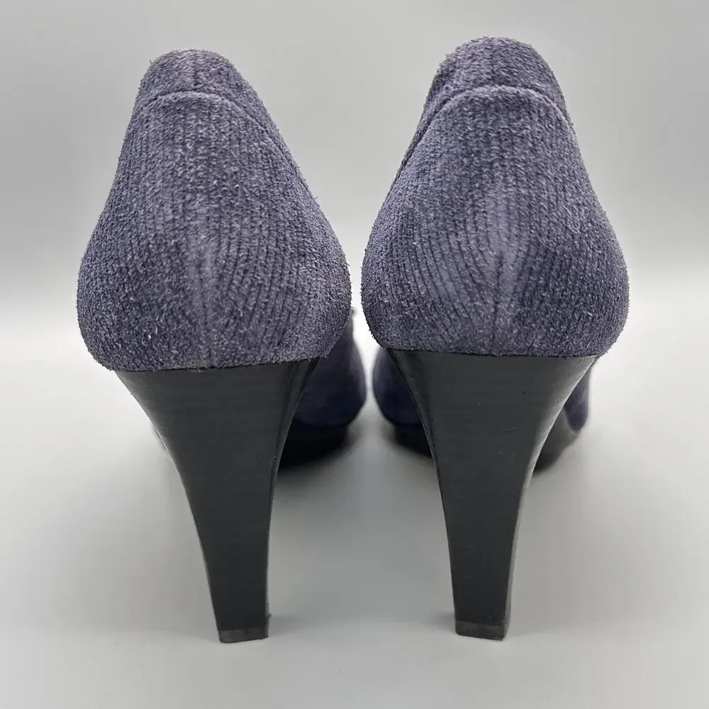 Johnston and Murphy Navy Blue Corduroy Platform Heels Pumps Womens 10M - Picture 3 of 11